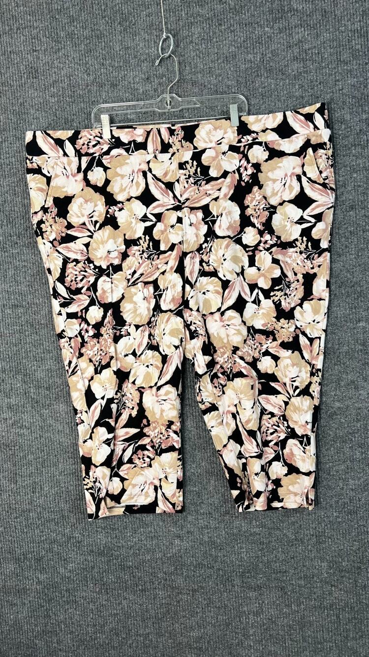 Belle Kim Gravel Capri Pants Womens 4X Tall Floral Pul On High Rise Preppy